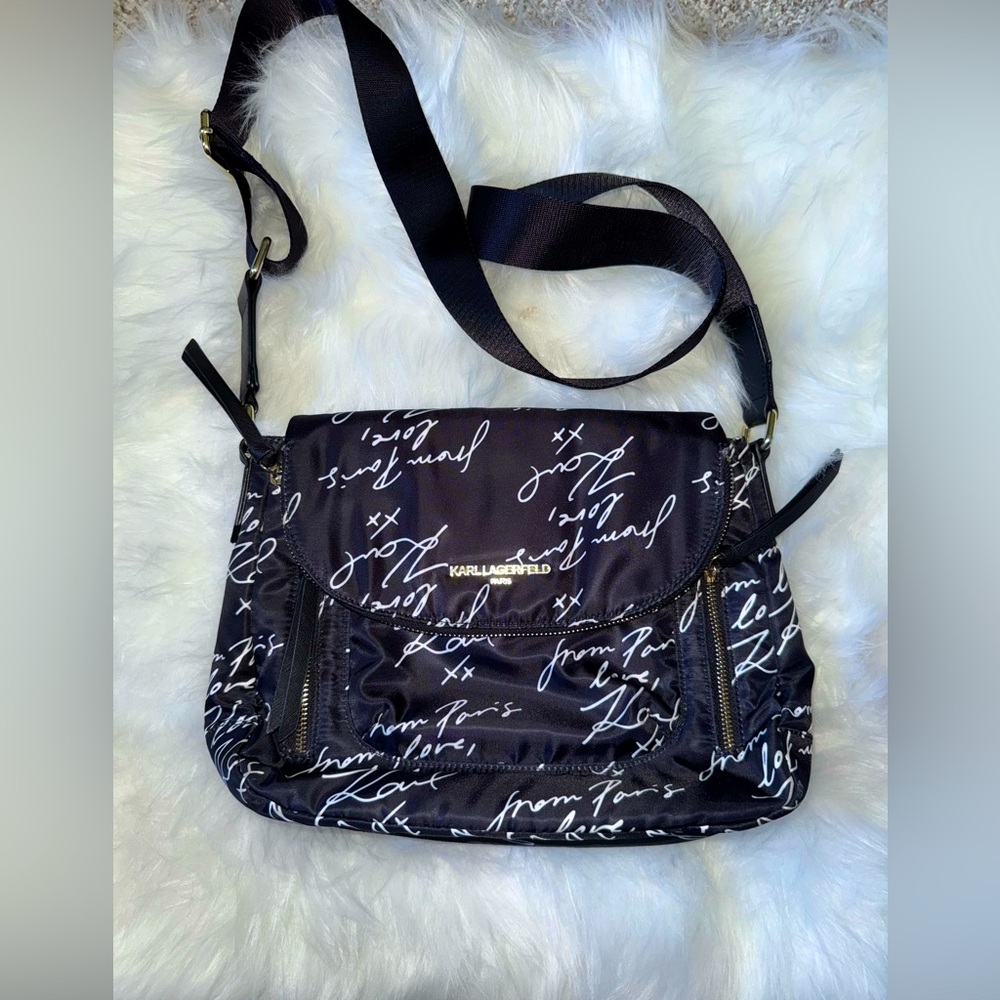 EUC Karl Lagerfeld Crossbody Nylon Bag " Love From Paris, Karl" Design 12x10